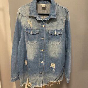 Distressed Denim Jacket Size XL